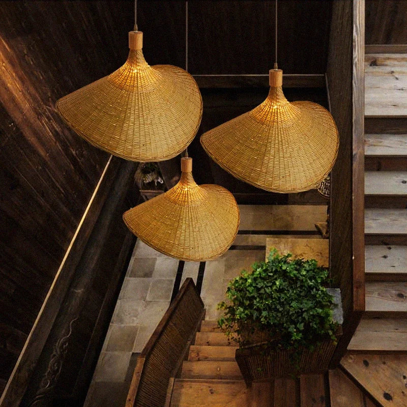 WickAura Rustic Boho Bamboo Pendant Lamp – Handwoven Natural Lighting Fixture