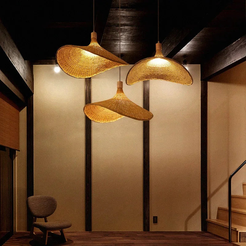 WickAura Rustic Boho Bamboo Pendant Lamp – Handwoven Natural Lighting Fixture