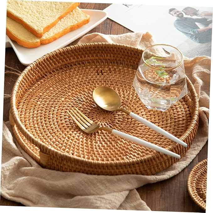 Handwoven Rattan Serving Tray | Natural Wicker Tray for Home & Kitchen