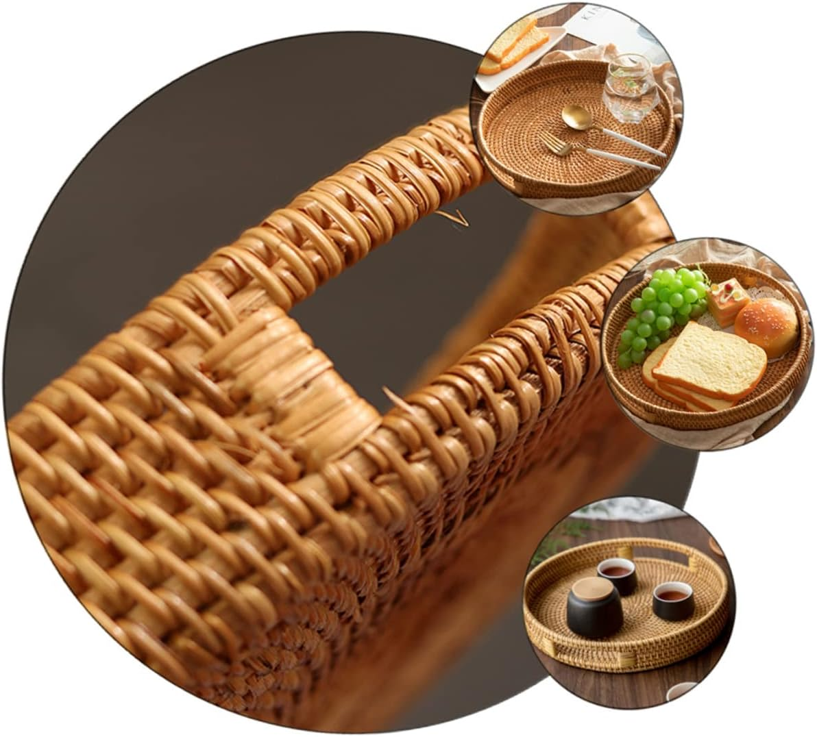 Handwoven Rattan Serving Tray | Natural Wicker Tray for Home & Kitchen
