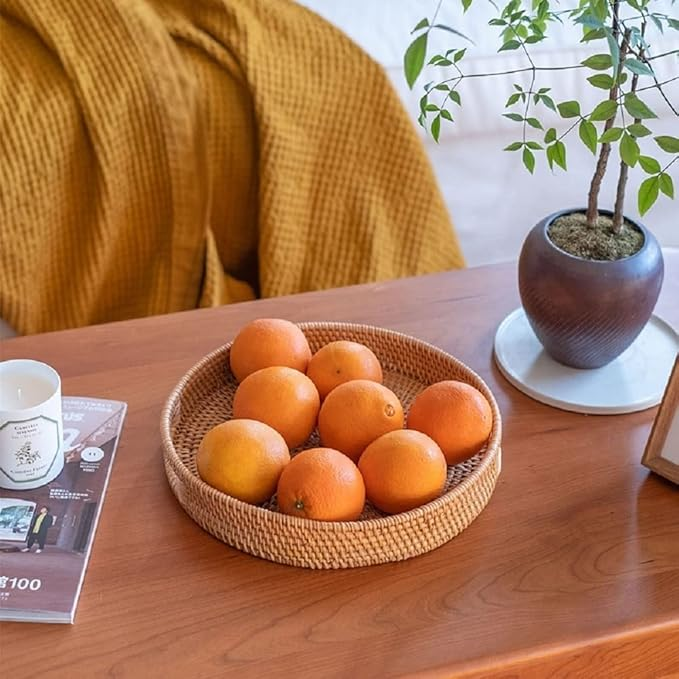 Handwoven Rattan Serving Tray | Natural Wicker Tray for Home & Kitchen