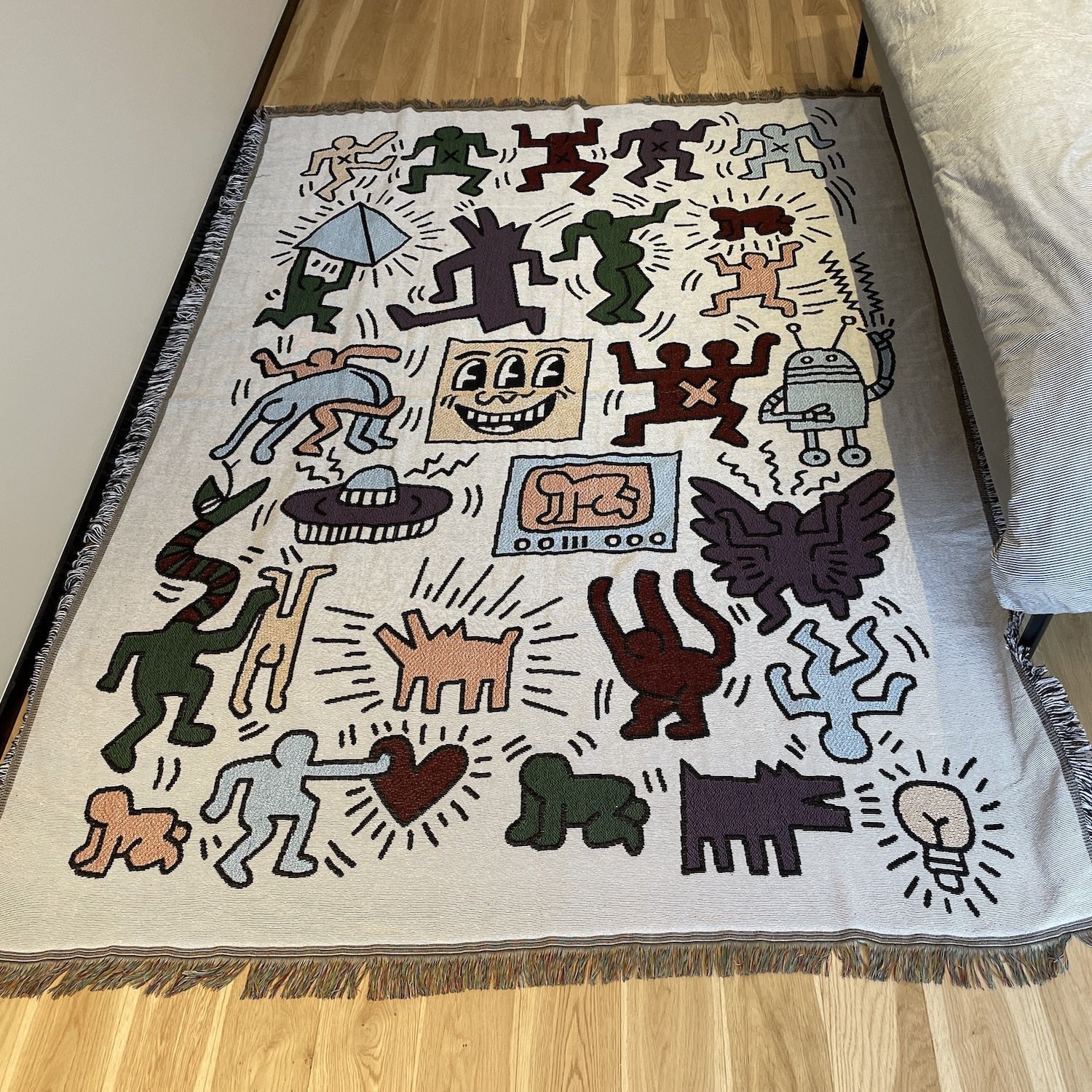 Artistic Puzzle Throw Blanket | Vibrant Design with Tassel Accents