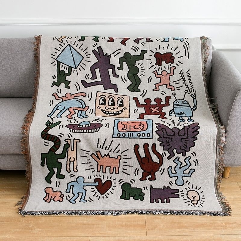 Artistic Puzzle Throw Blanket | Vibrant Design with Tassel Accents