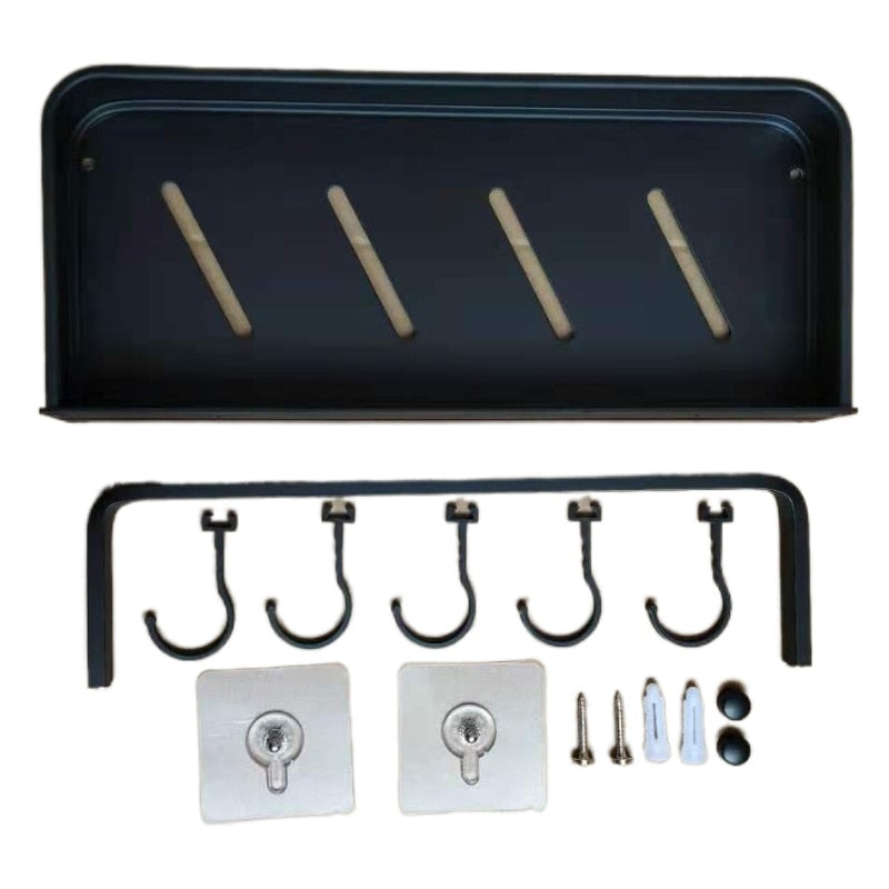 NoirLux- Wall Shelf Sleek Bathroom Storage with Towel Bar and Hooks