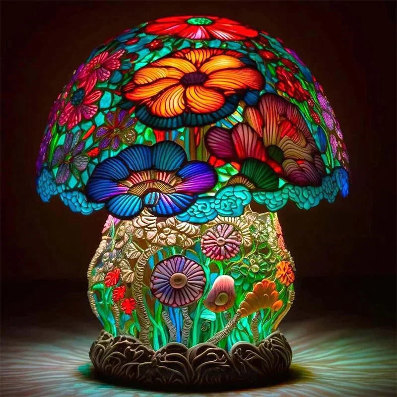 EnchantedGlow - Whimsical Stained-Glass Mushroom Lamp