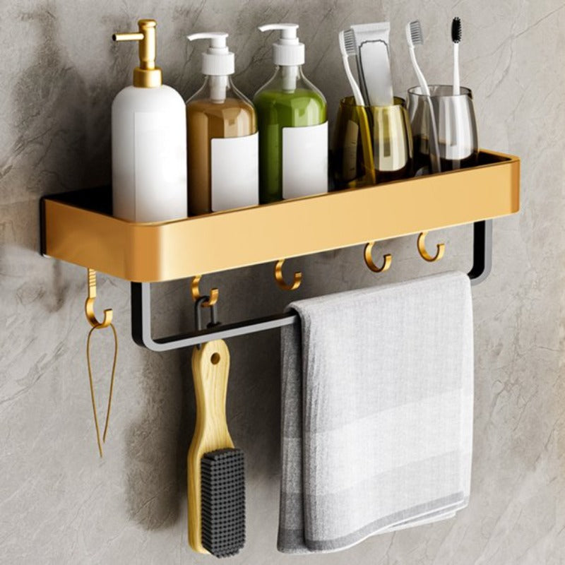 EleganceSpace - Wall-Mounted Bathroom Shelf with Hooks and Towel Bar