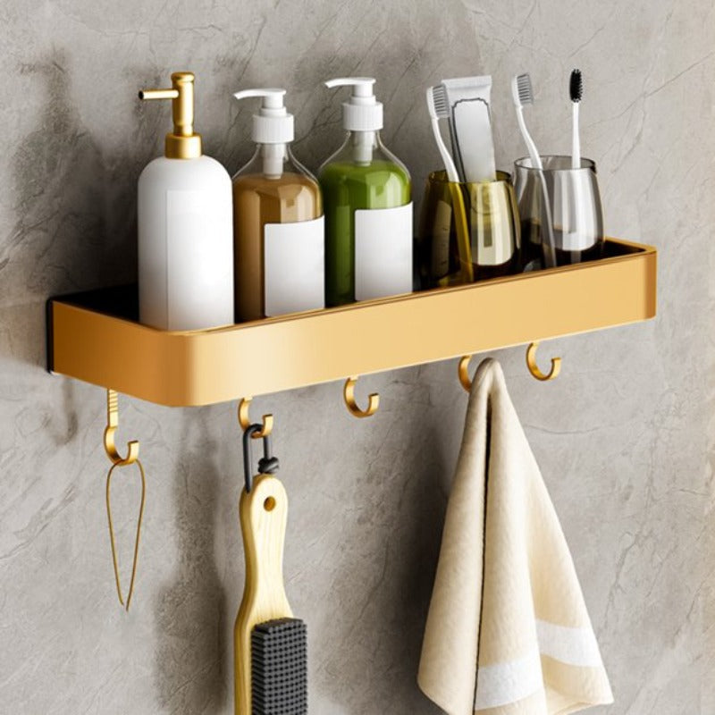 EleganceSpace - Wall-Mounted Bathroom Shelf with Hooks and Towel Bar